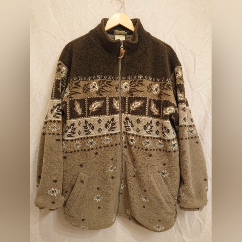 Vintage Northern Reflections Fall Leaf Pattern Zip Up Fleece